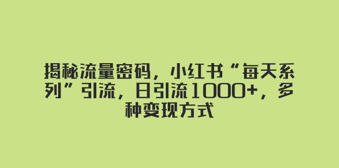 揭秘流量密码，小红书“每天系列”引流，日引流1000+，多种变现方式-知创网