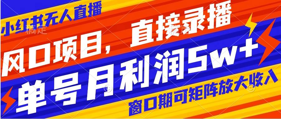 风口项目，小红书无人直播带货，直接录播，可矩阵，月入5w-知创网