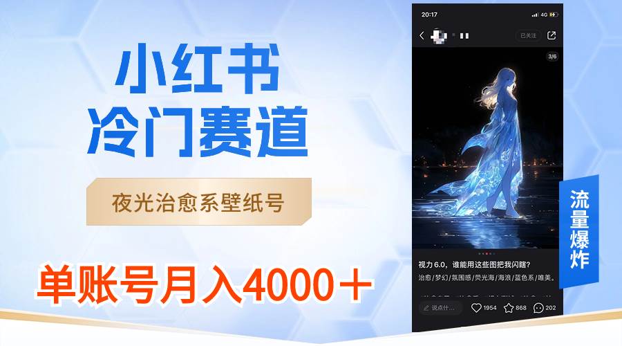 小红书冷门赛道，夜光治愈系壁纸号，单号月入4000＋-知创网