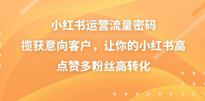 小红书运营流量密码，揽获意向客户，让你的小红书高点赞多粉丝高转化-知创网