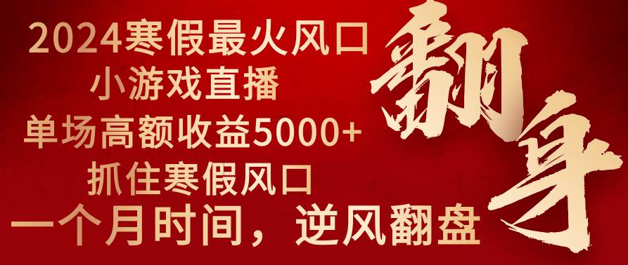 2024年最火寒假风口项目 小游戏直播 单场收益5000+抓住风口 一个月直接提车-知创网