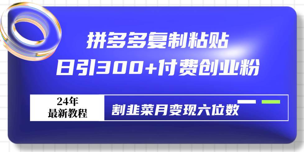 拼多多复制粘贴日引300+付费创业粉，割韭菜月变现六位数最新教程！-知创网