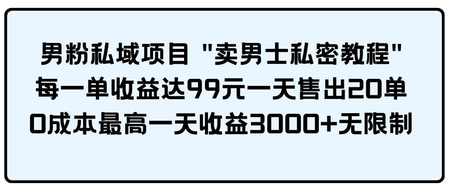 男粉私域项目 卖男士私密教程 每一单收益达99元一天售出20单-知创网