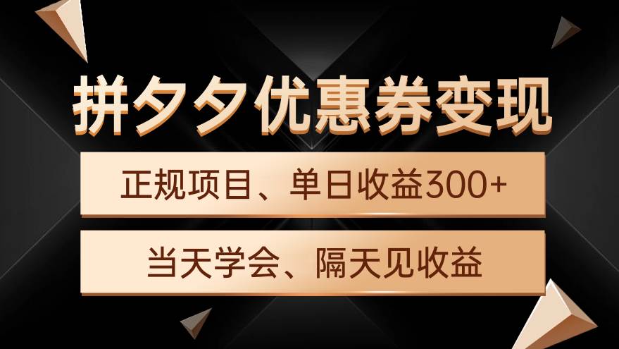 拼夕夕优惠券变现，单日收益300+，手机电脑都可操作-知创网