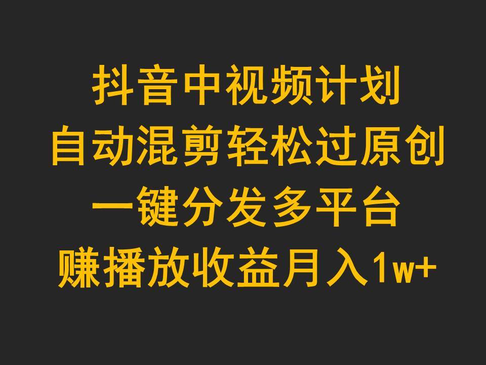 抖音中视频计划，自动混剪轻松过原创，一键分发多平台赚播放收益，月入1w+-知创网
