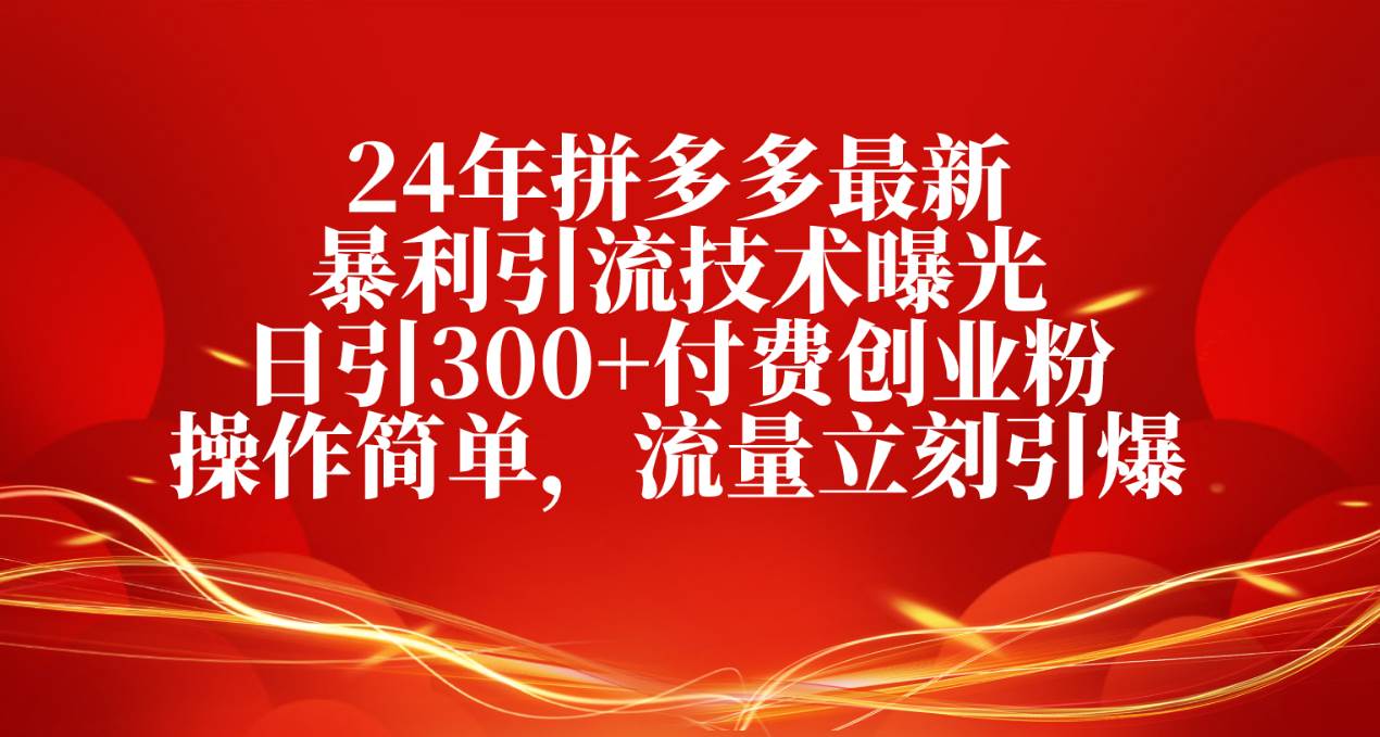 24年拼多多最新暴利引流技术曝光，日引300+付费创业粉，操作简单，流量…-知创网