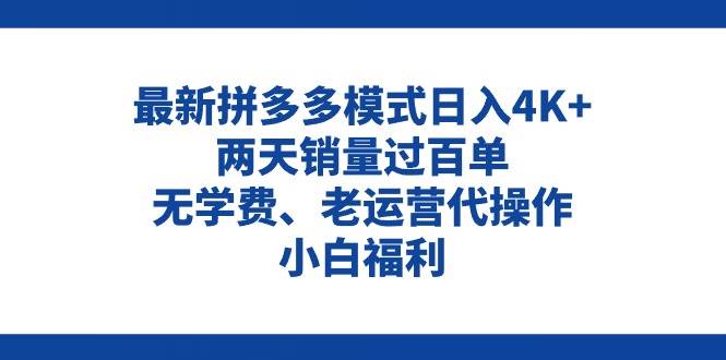 拼多多最新模式日入4K+两天销量过百单，无学费、老运营代操作、小白福利-知创网