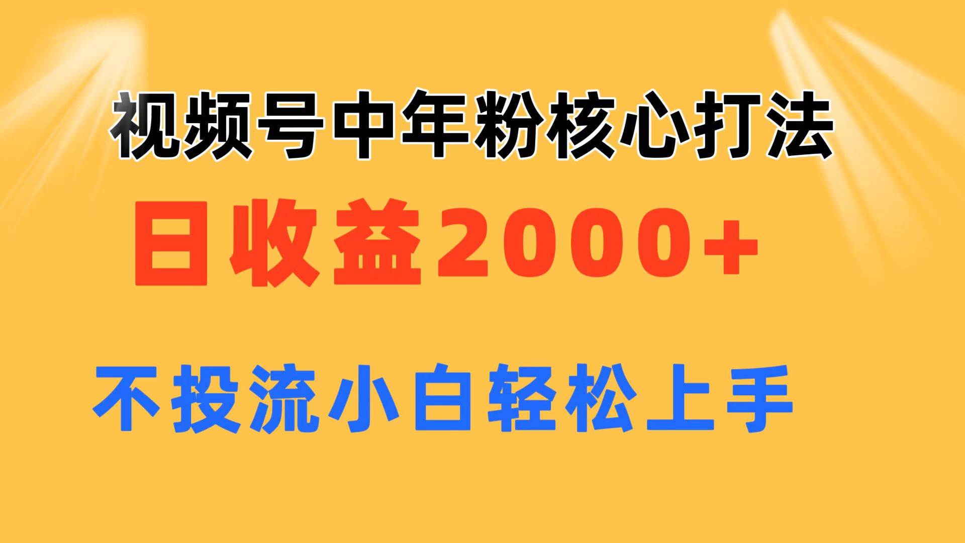 视频号中年粉核心玩法 日收益2000+ 不投流小白轻松上手-知创网