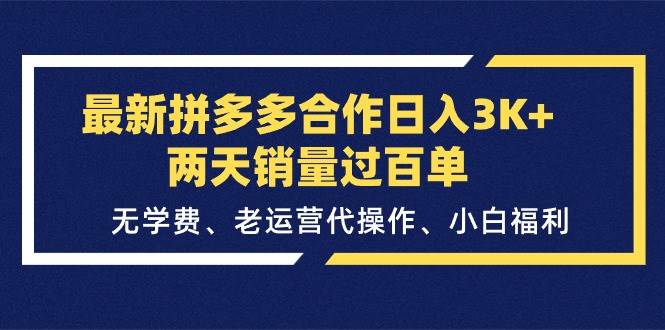 最新拼多多合作日入3K+两天销量过百单，无学费、老运营代操作、小白福利-知创网