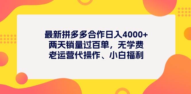 最新拼多多项目日入4000+两天销量过百单，无学费、老运营代操作、小白福利-知创网