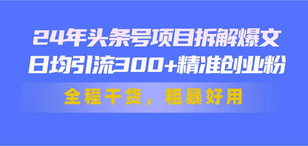 24年头条号项目拆解爆文，日均引流300+精准创业粉，全程干货，粗暴好用-知创网
