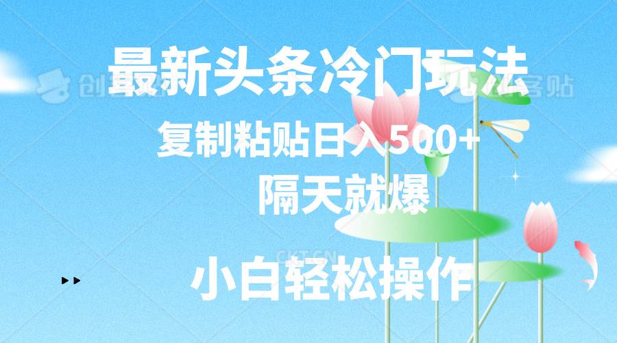 最新头条冷门玩法，隔天就爆，复制粘贴日入500+-知创网