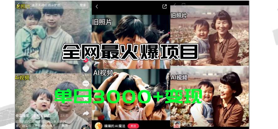 全网爆火的AI让老照片动起来教程，蹭热点日赚3000+，内含免费工具一键…-知创网
